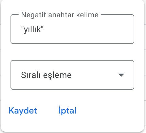 negatif kelimeler sıralı eşleme